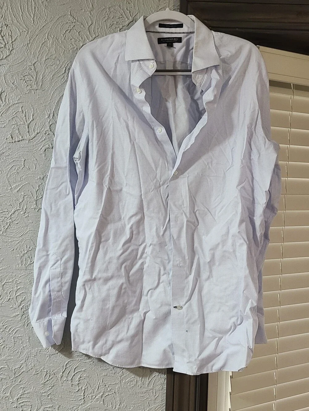 Banana Republic button-up shirt featuring a light blue gingham check pattern